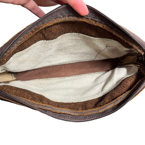 Chocolate Brown Leather Small Shoulder Baguette Bag Y2K 2010s Indie Boho Travel - Picture 3 of 8